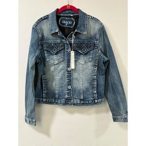 Grace In La Women's Embroidered Denim Jacket Size M Cowgirl Western